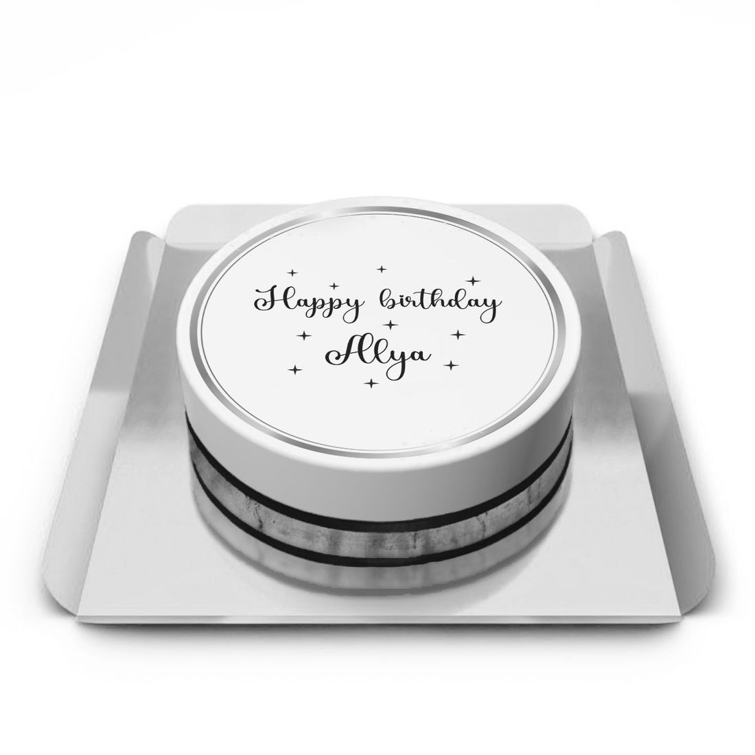 Gümüş temalı yazılı pasta