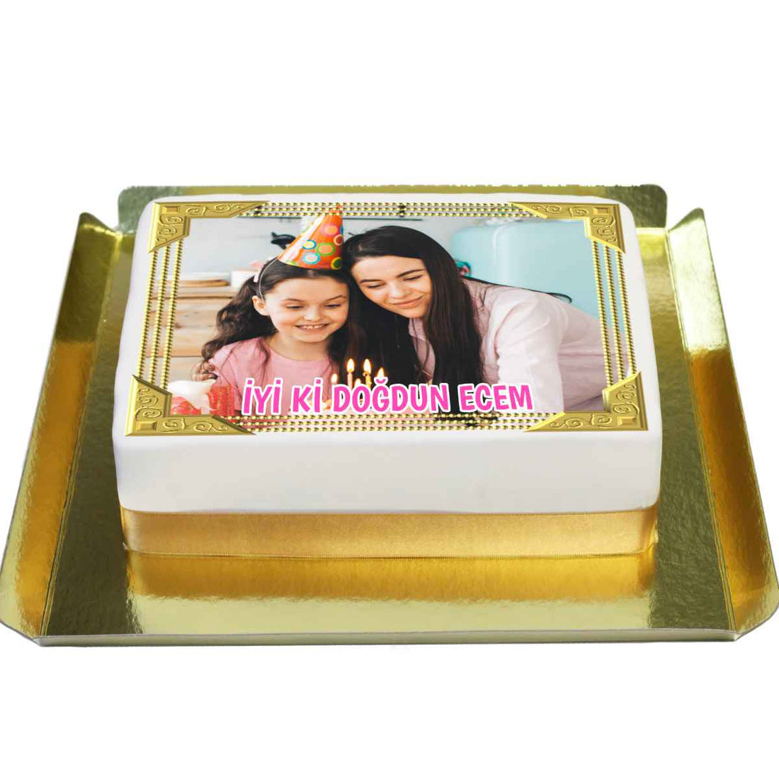 Altın Çerçeveli Resimli Tasarım Pasta