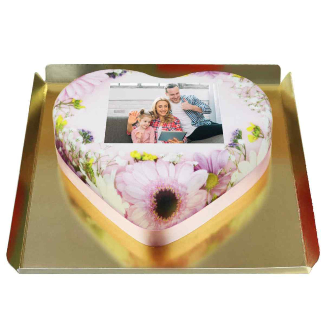 Senin Resmin Bahar Çiçekleri Kalpli Pasta