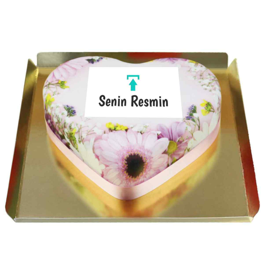 Senin Resmin Bahar Çiçekleri Kalpli Pasta