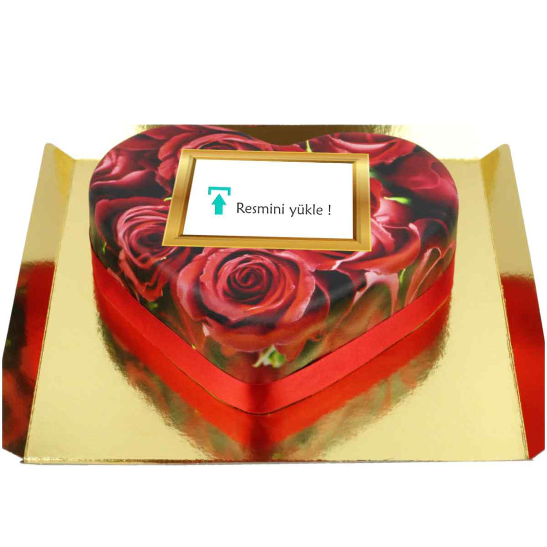 Senin Resmin Kırmızı Güller Kalp Pasta