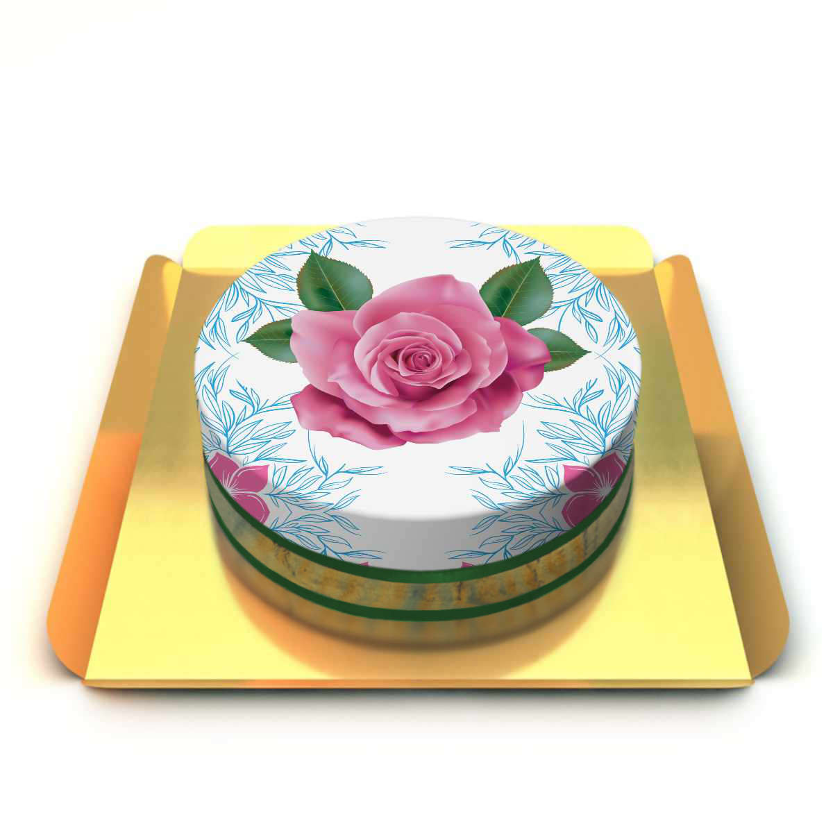 Pembe gül desenli pasta