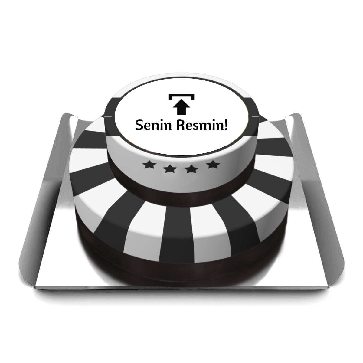 İki Katlı Resimli Siyah Beyaz Pasta