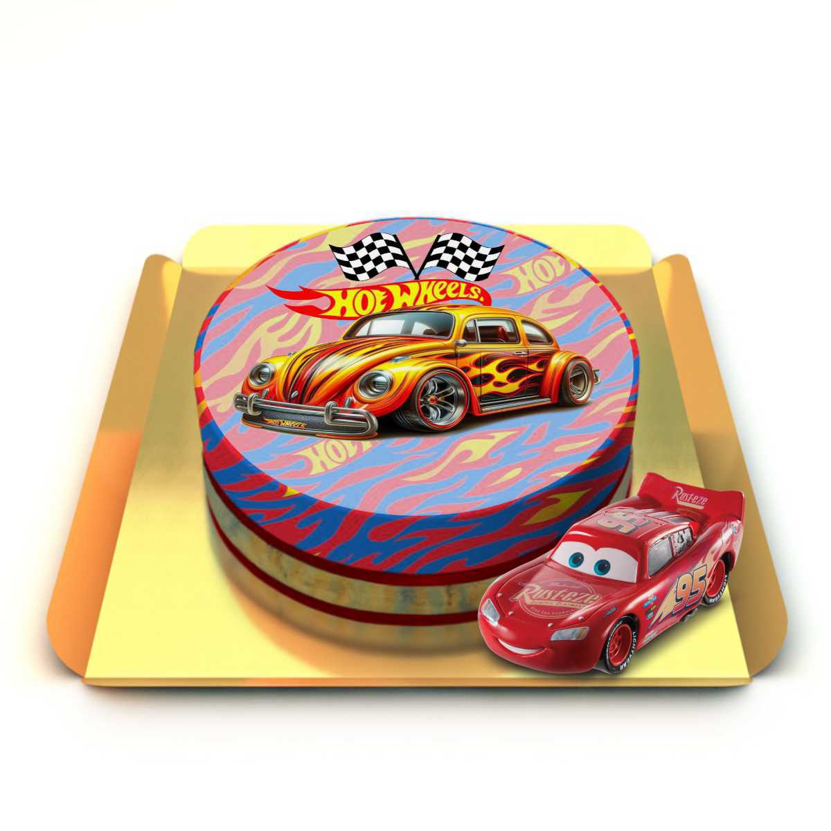 Oyuncaklı Şimşek Mcqueen ve Hot Wheels Pastası 