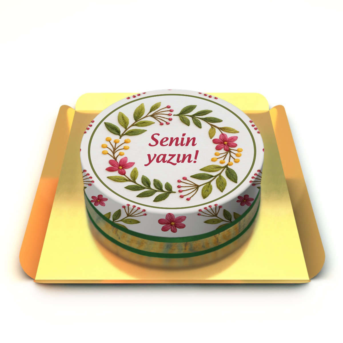 Çiçekli Yazılı Pasta
