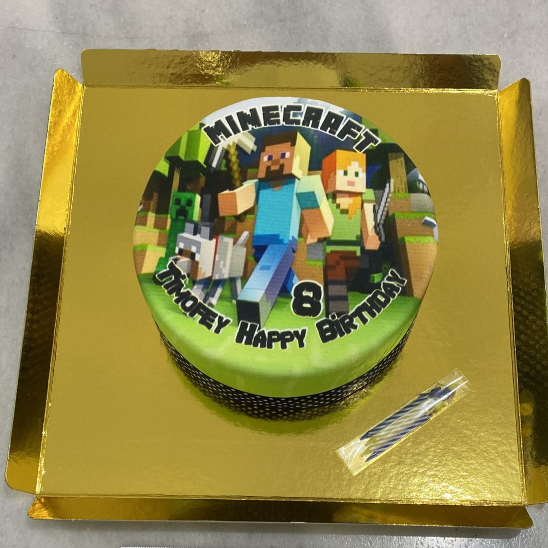 Minecraft Doğum Günü Baskılı Pasta