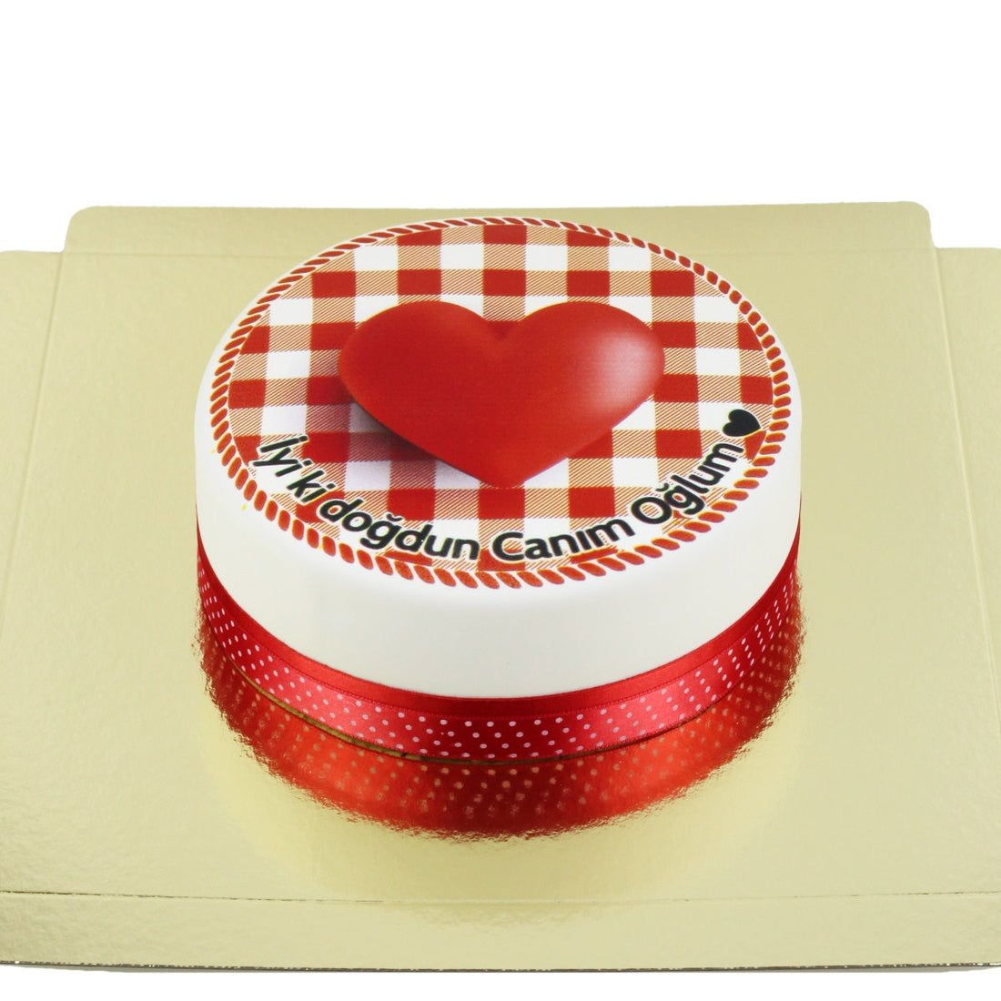 Kırmızı Kalp Baskılı Tasarım Butik Pasta