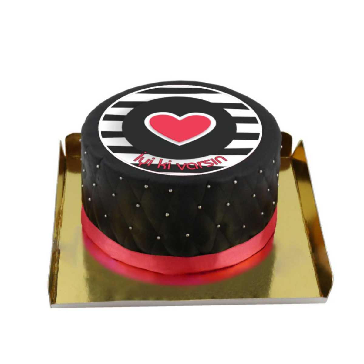 Siyah Deluxe Kırmızı Kalpli Pasta